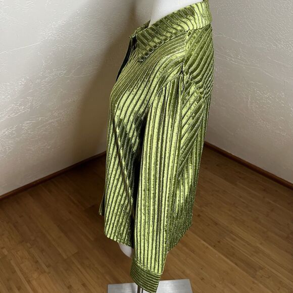 House Of Harlow 1960 Top Size Medium Green Metallic Velvet Button Up Retro Boho - Picture 10 of 10